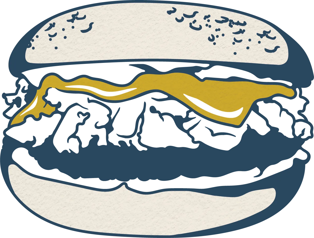 Hatch House Chili Crisp & Egg Sandwich illustration - hot, pillowy and delicious, we’re taking the classic breakfast sandwich to new heights.